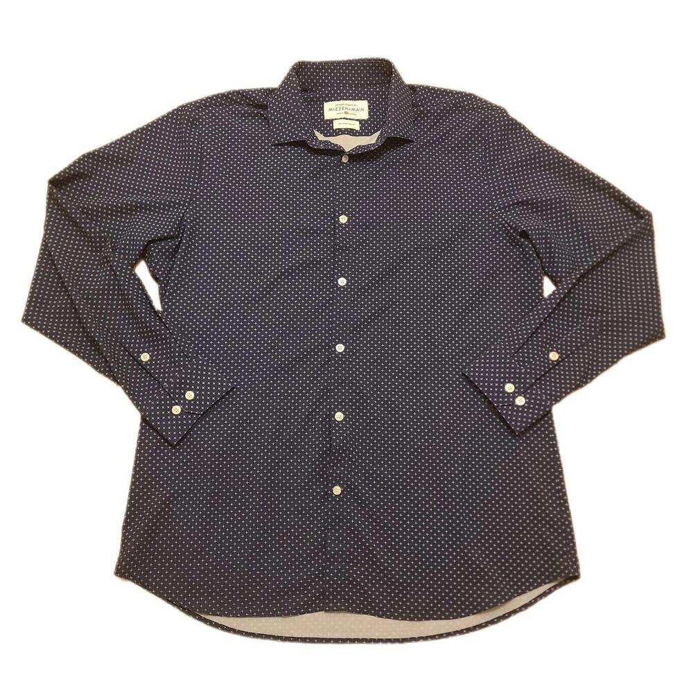 Mizzen + Main Long Sleeve Collared Button Up Trim Fit Men XXL Navy Geometric